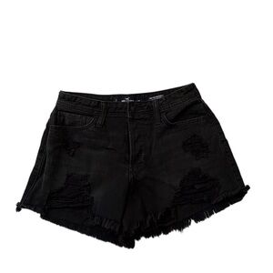 Hollister High Rise Mom Shorts black distressed raw hem
